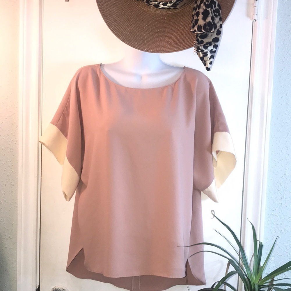 Zara Blush Pink and Cream Top Size Small